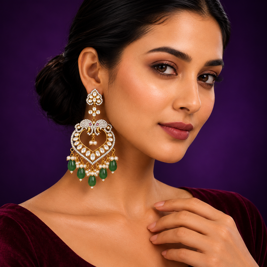Beaded With Gold Polish Earring in green for woman