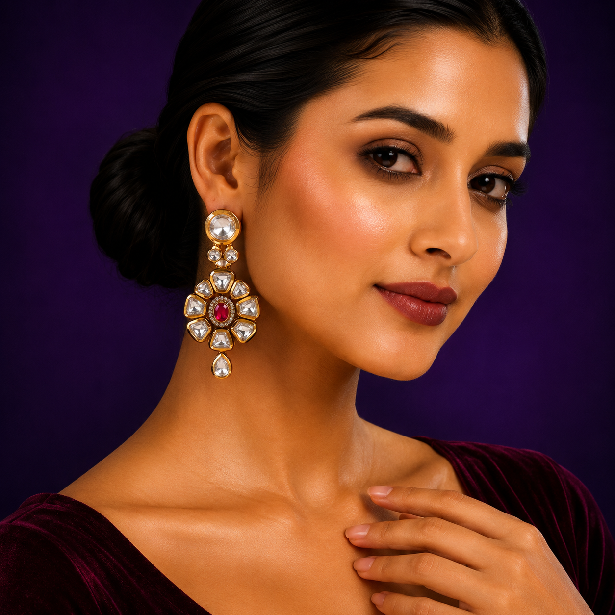 Meenakari With Kemp stone Earriing in red for woman