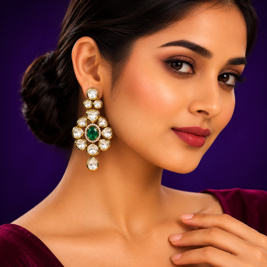 Meenakari With Kemp stone Earriing in green for woman