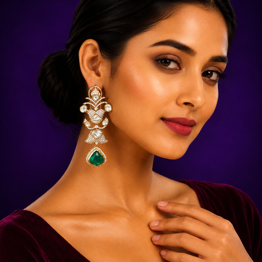 Mossanite With CZ And Doublet Earring in green for woman