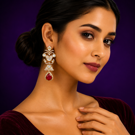 Mossanite With CZ And Doublet Earring in red for woman