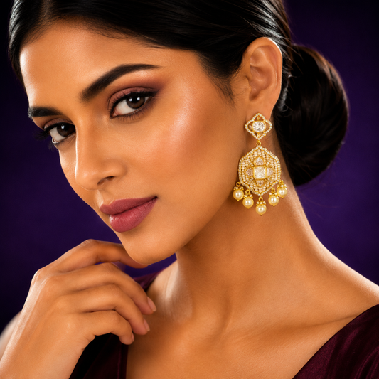 Beading With Mosanite Earring in Beige For Women