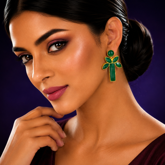 handmade gemstone gold plated green earring for woman