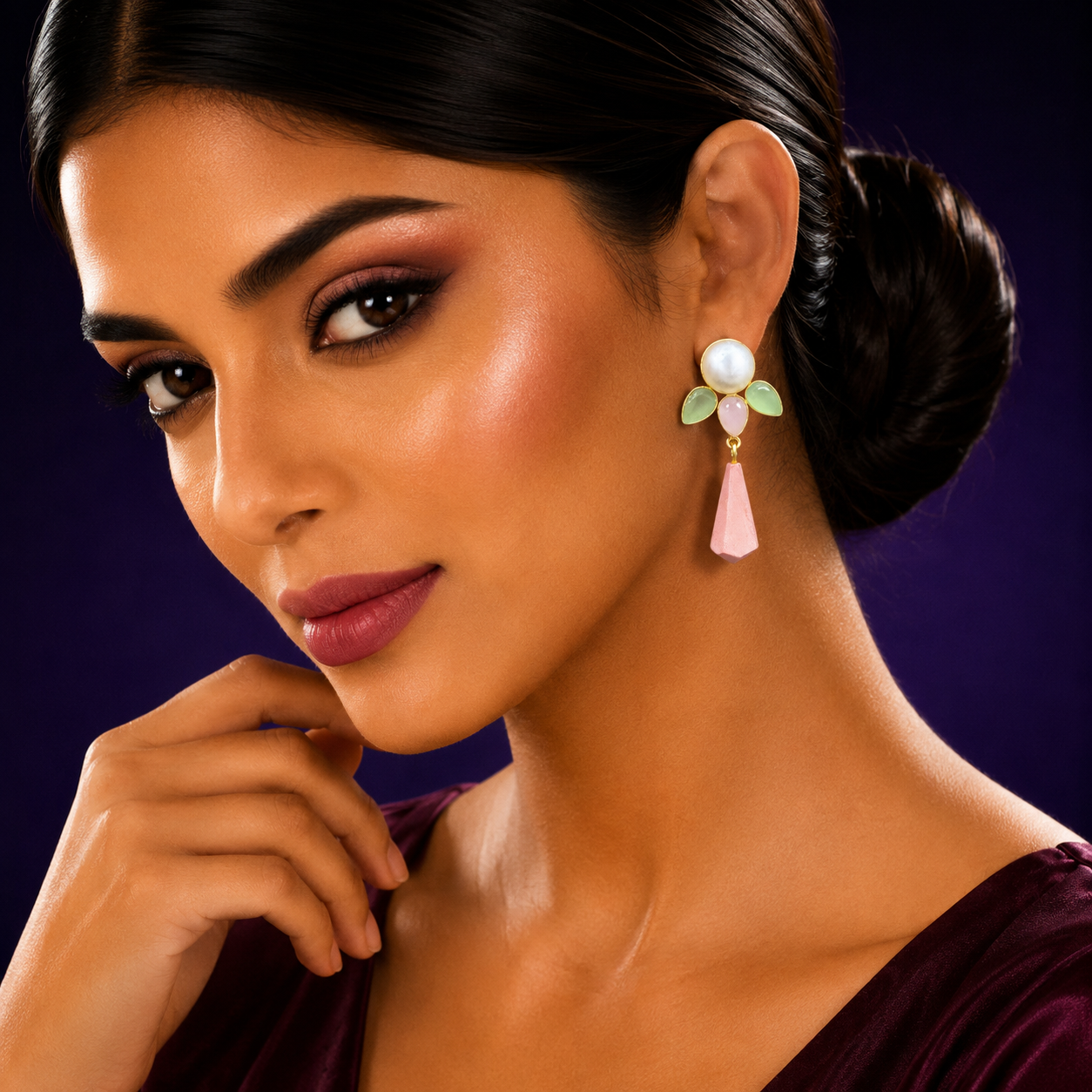 leafy patttan with duzy stone for woman