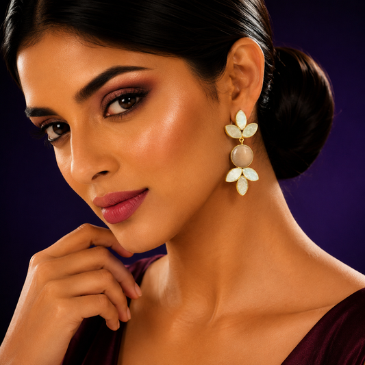 delicate shell pearl and mop stone gold plated handmade earing for woman