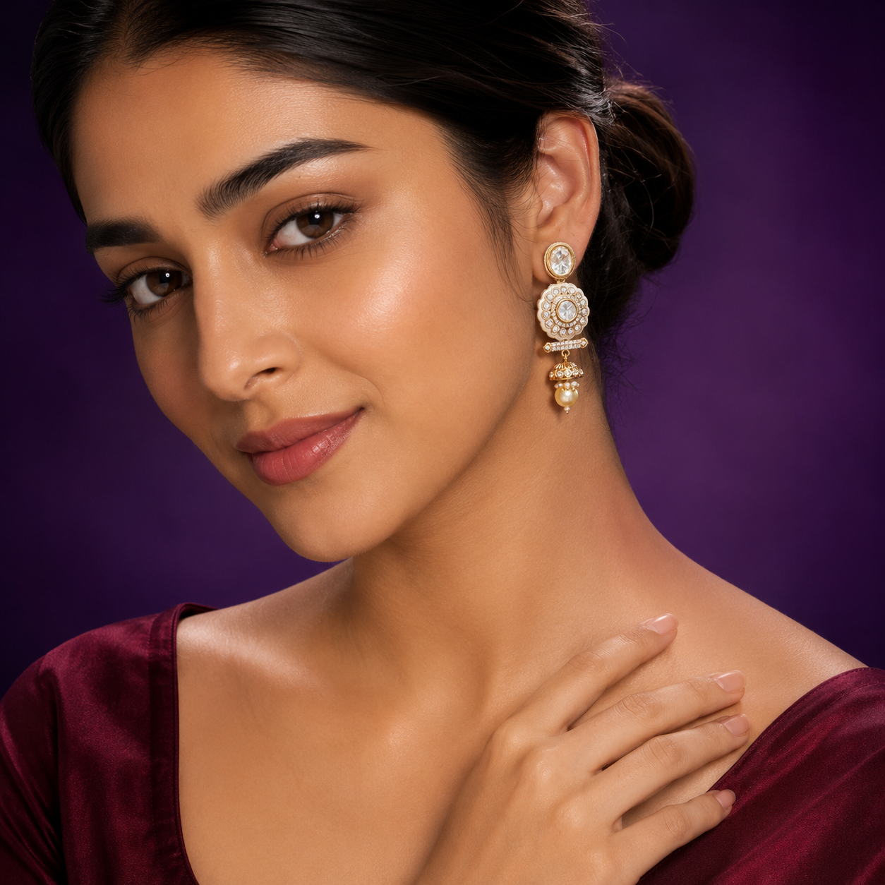 Meenakakri With Stones With Hnaging Mossanites Earrings In White For Women