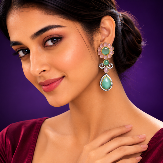 Multi color Kundan Floral Earrings for women