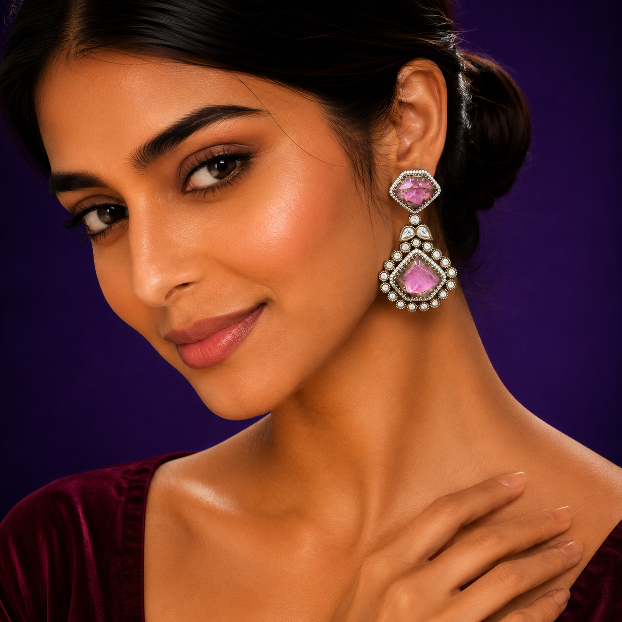 Kundan With Marvel Stones In Pink for women