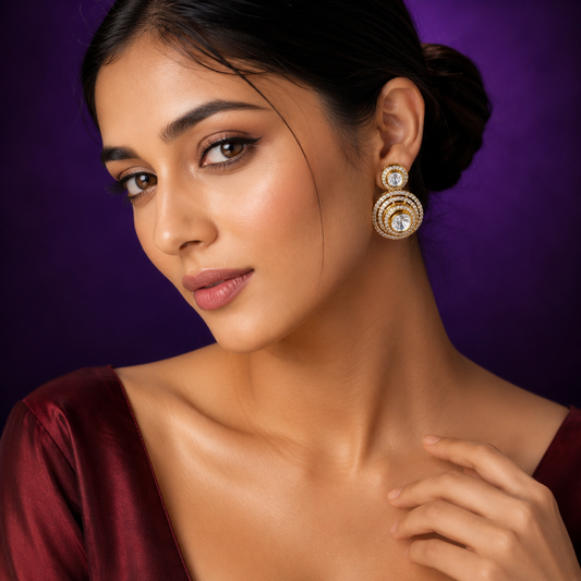 Polki With Side CZ Kundan Earrings in gold for woman