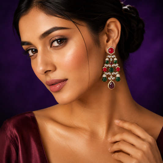 Pota Stone With Kundan Stone Earring For Women
