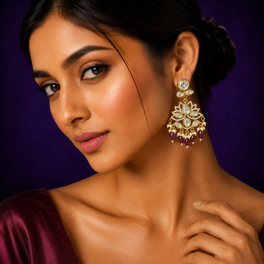 Kundan With Red Beading  Earring For Women