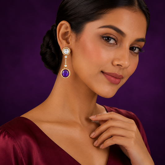 Mossanite With Pota Stones in purple for women