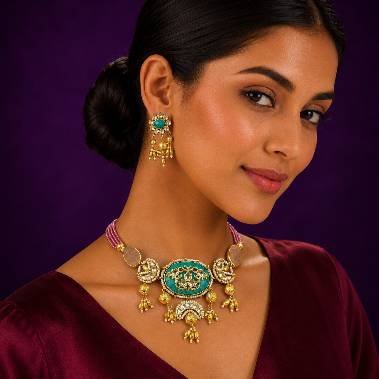 Meenkari Carved  Kundan Chkoker With Side Beading in Multi For Women