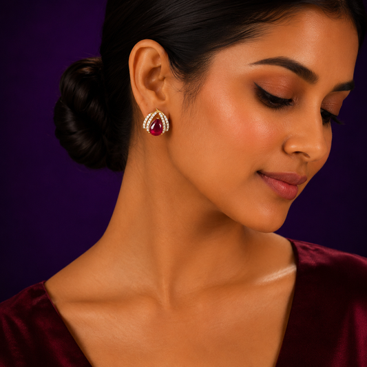 Cute and Little  CZ Studs In Ruby For Girls And Women