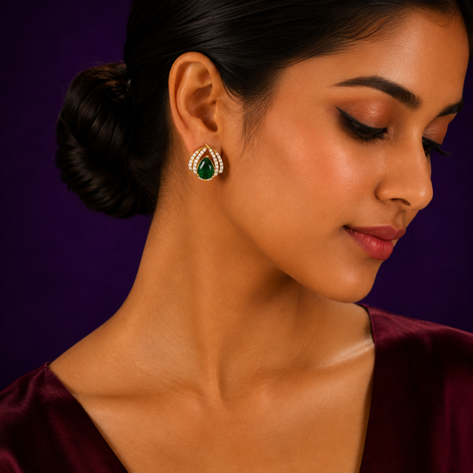 Cute and Little  CZ Studs In Green For Girls And Women