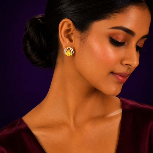 Cute and Little  CZ Studs In Yellow For Girls And Women
