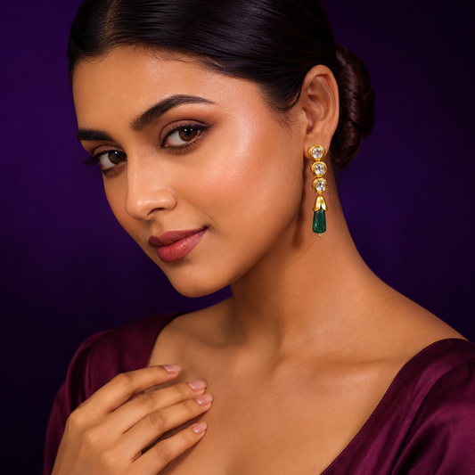 Meenakari Kundan With Tumble in Emerald Green Earrings for women