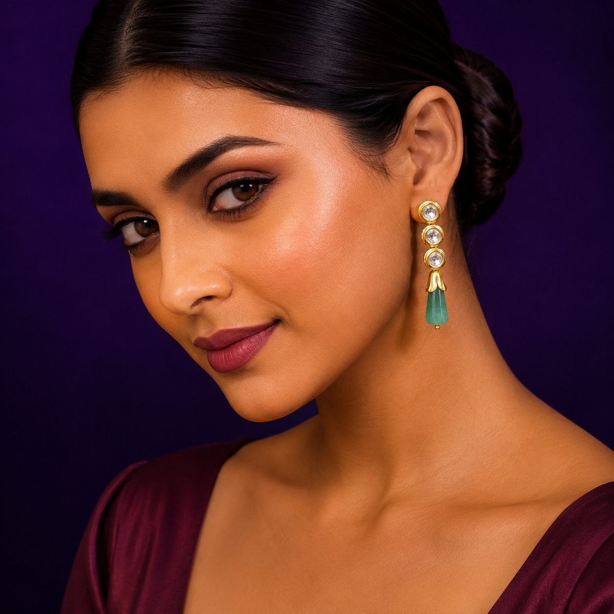 Meenakari Kundan With Tumble in Mint Earrings for women
