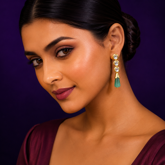 Meenakari Kundan With Tumble in Mint Earrings for women