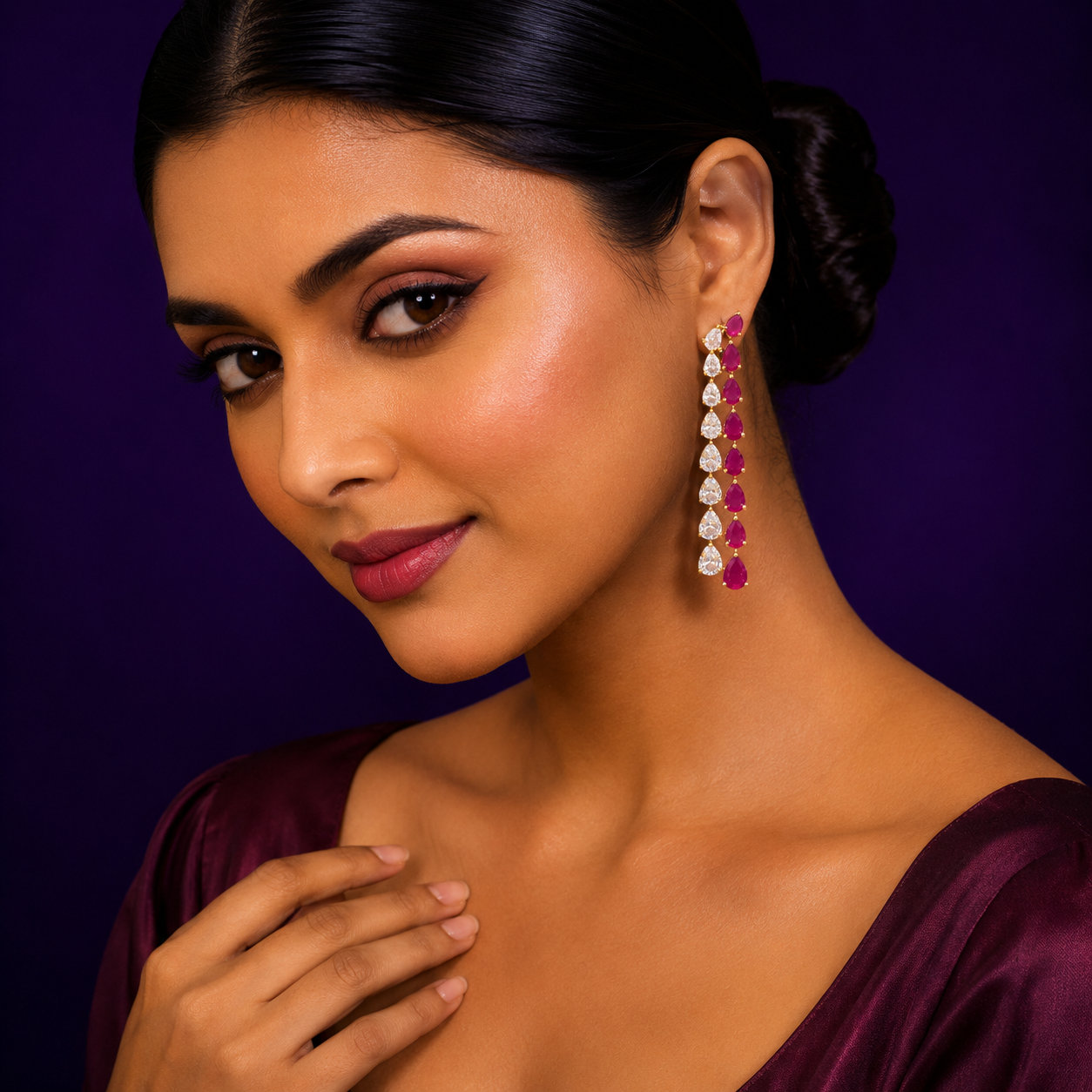 Long CZ Earrings In White and Pink For Girls And Women