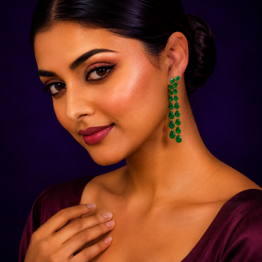 Long CZ Earrings In Green For Girls And Women