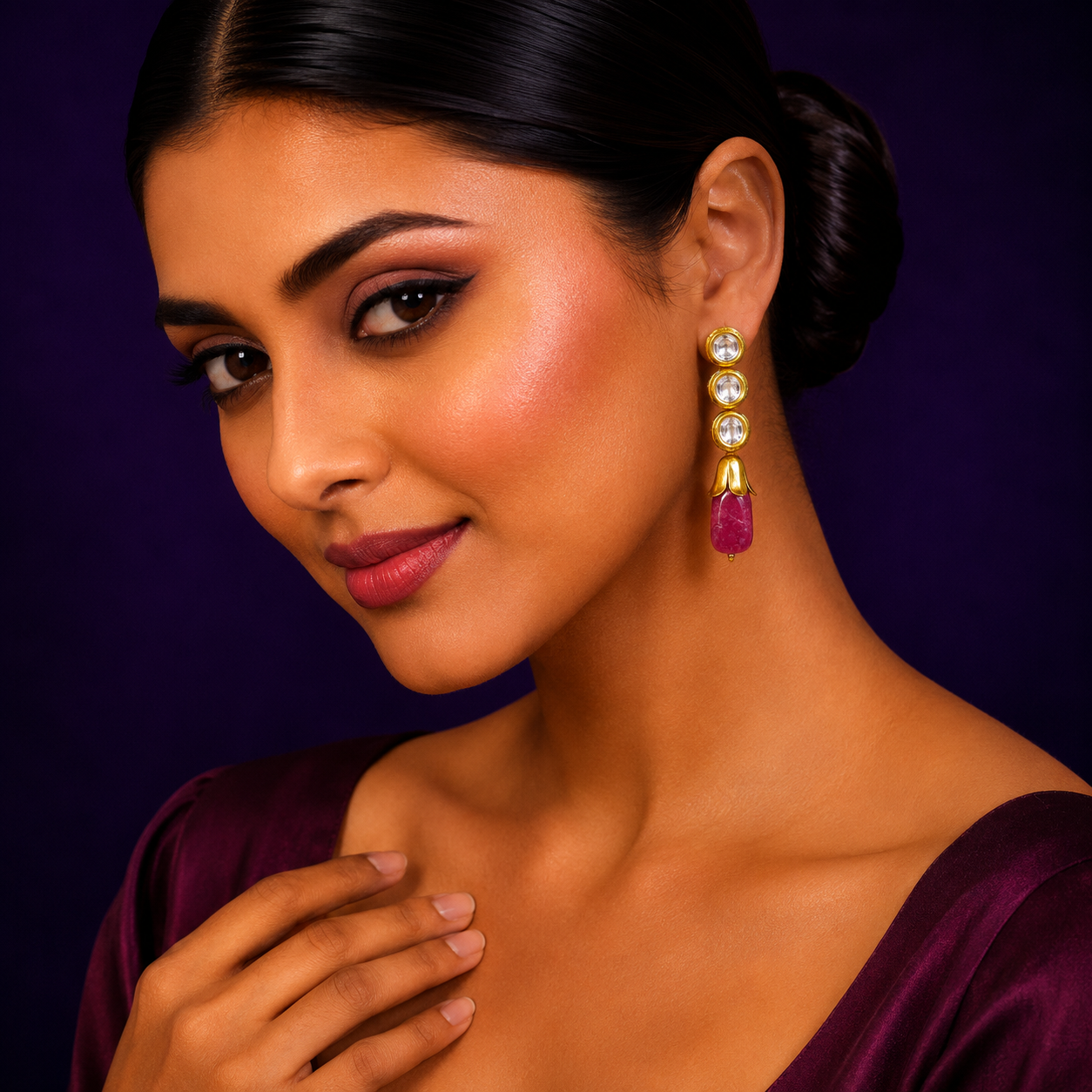 Meenakari Kundan With Tumble in Purple Earrings for women