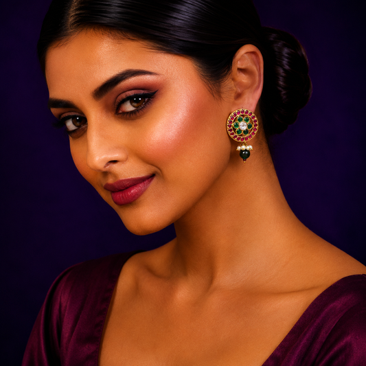 Round Takkkad Kundan Studs In Multi For Women