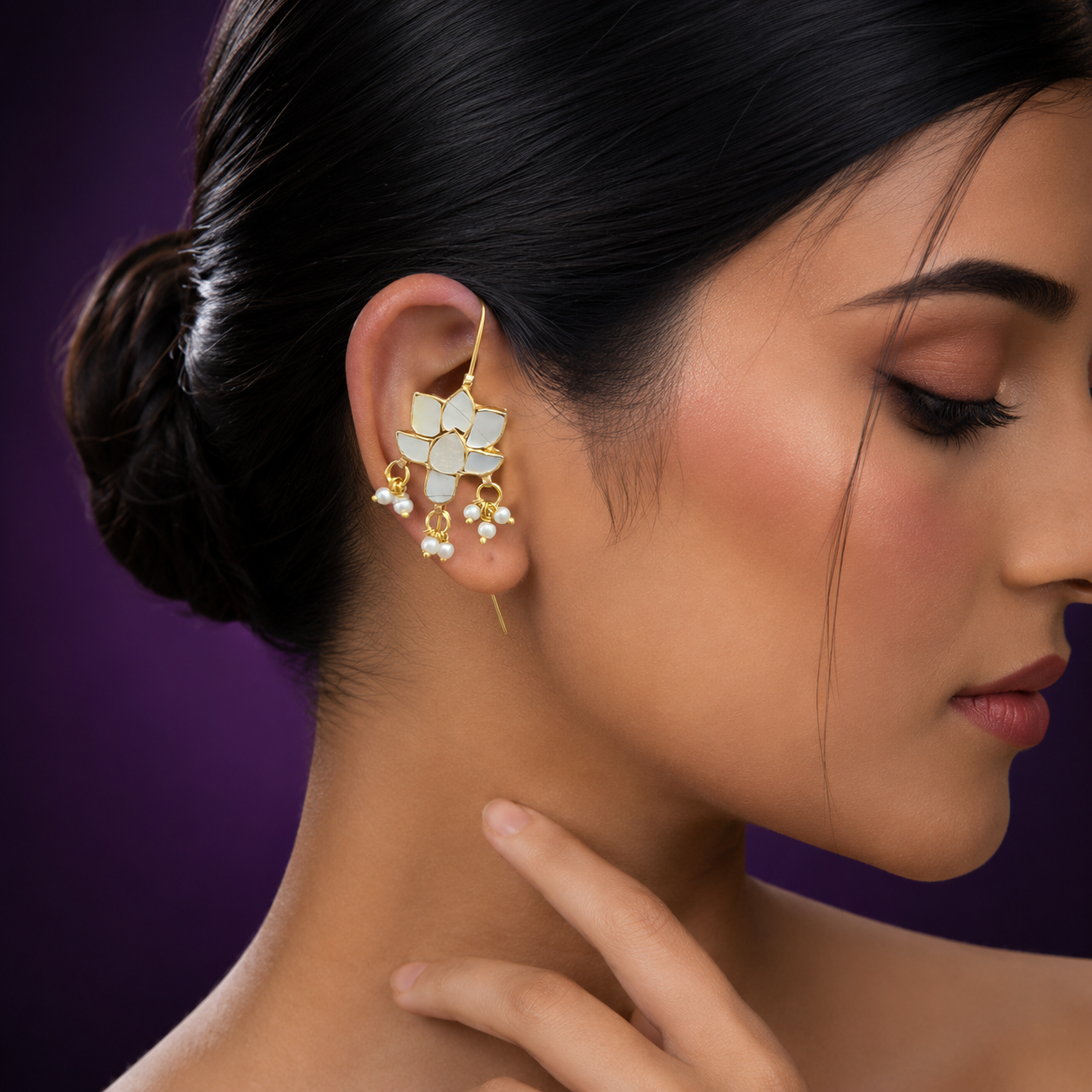 MOP Lotus designer  earcuff in pachi kundani for women