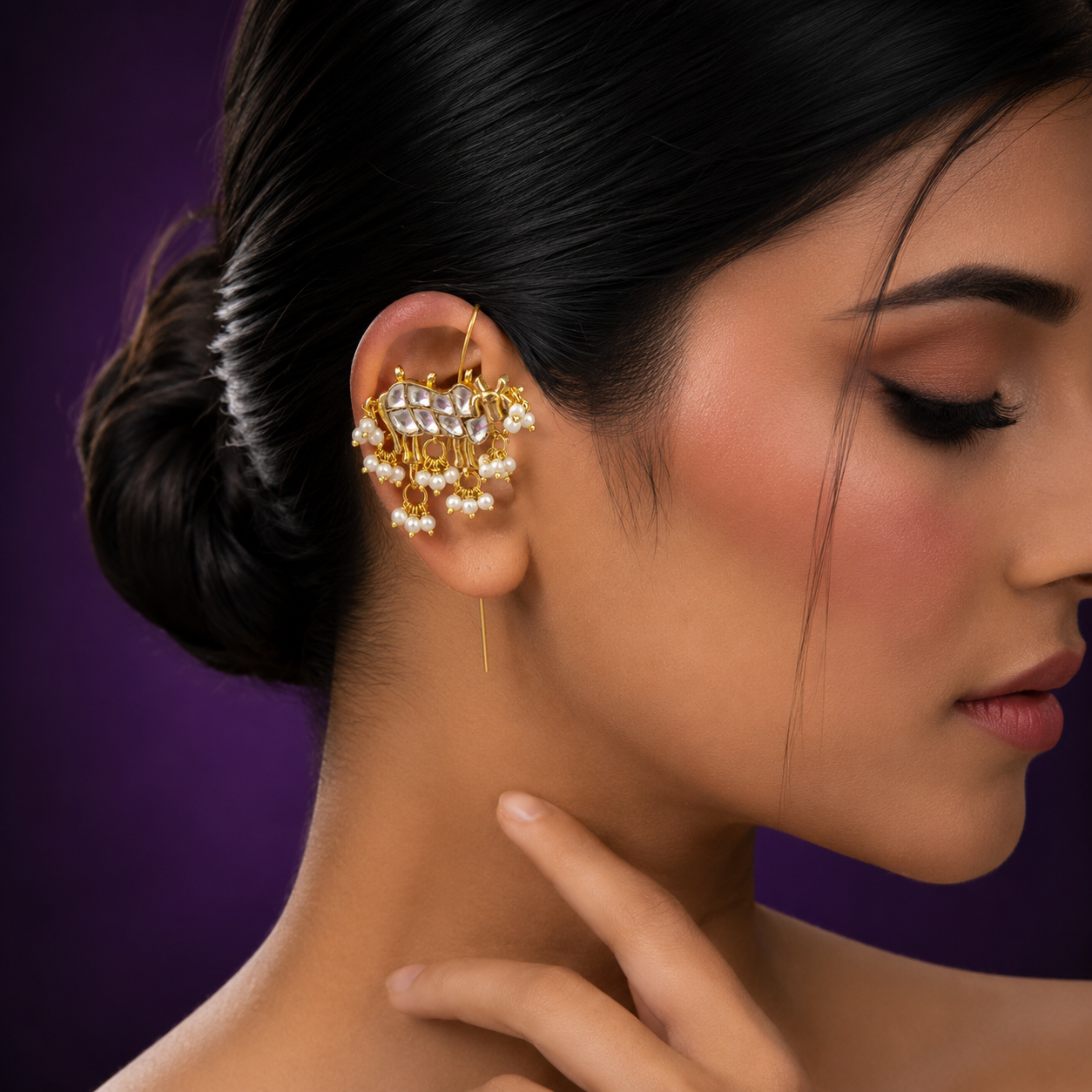 Nandi designer  earcuff in pachi kundani for women