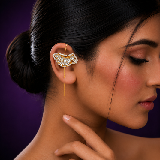 Sparrow designer earcuff in pachi kundan in White for women