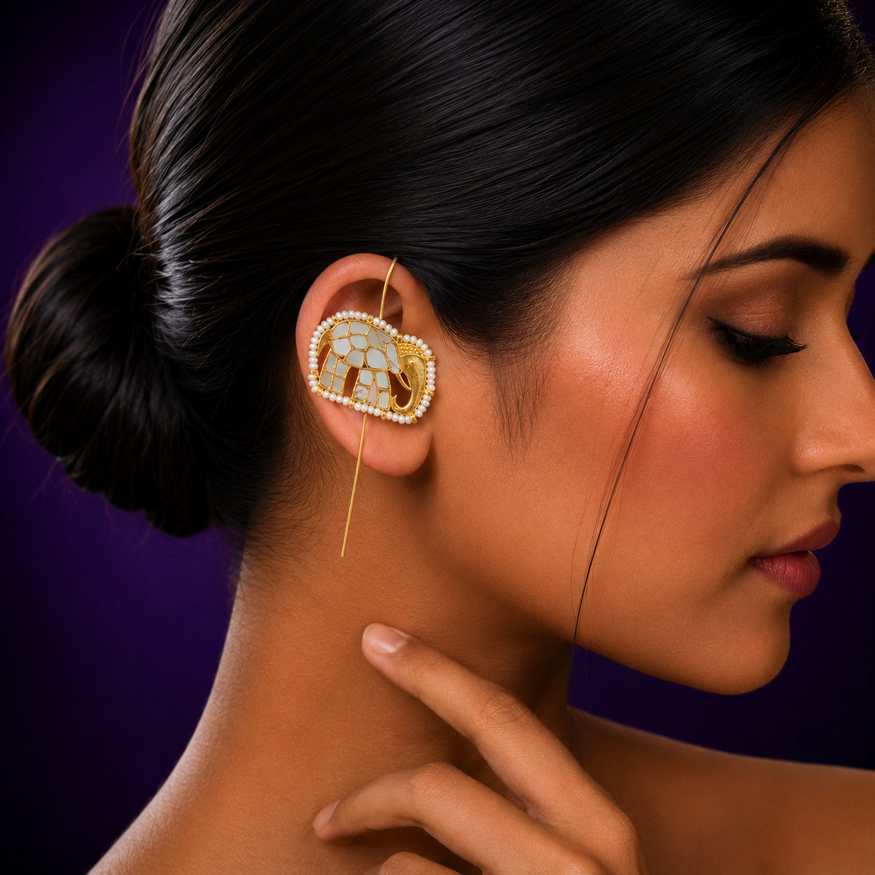Elephant designer earcuff in pachi kundan  for women