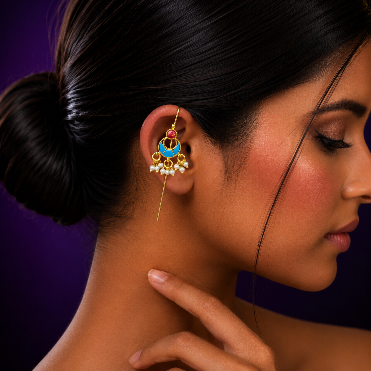 Chandbali designer earcuff in pachi kundan for women
