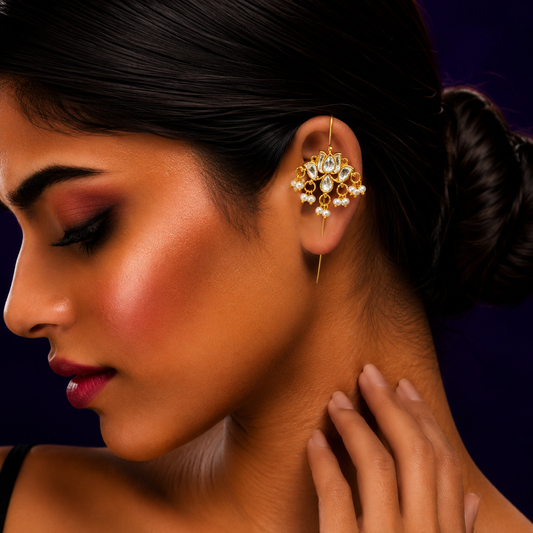 Ethnic Floral  White Earcuff
