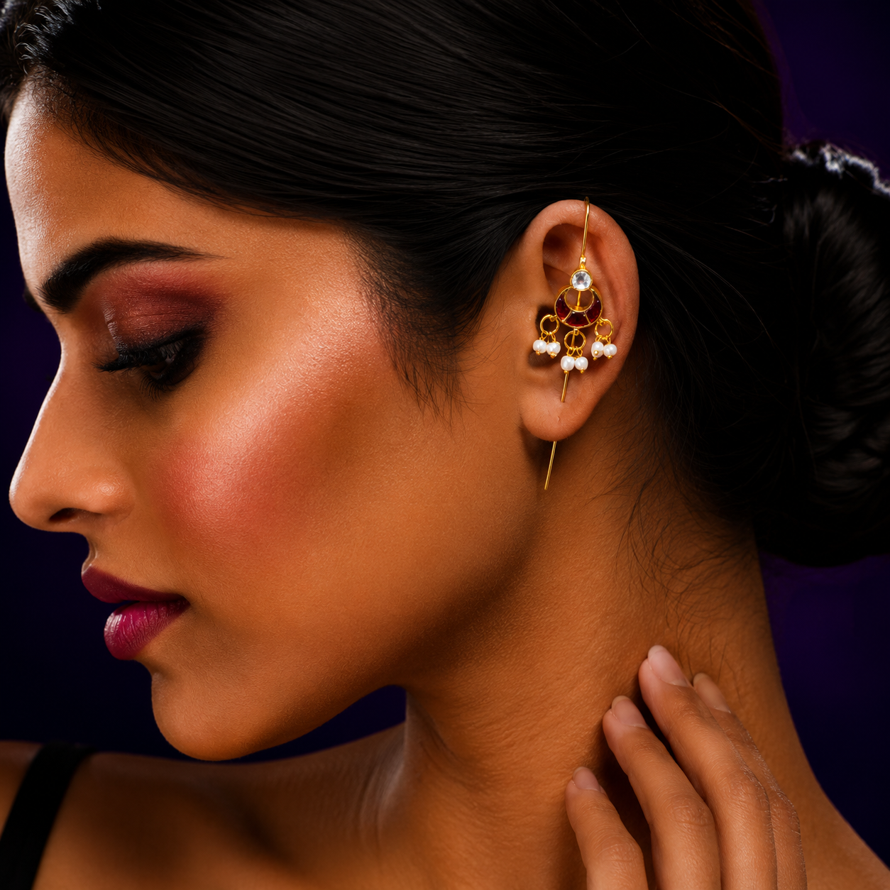 Chand Kundan  Ruby Earcuff