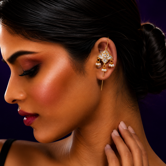 Ethnic Lotus Kundan White Earcuff