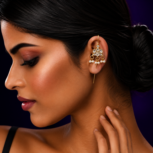 Nature Inspired White Kundan Earcuff