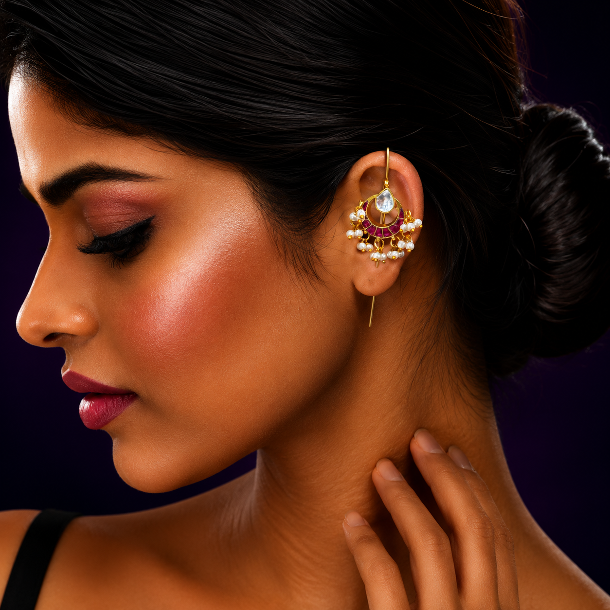 Elegant Kundan Ruby Earcuff