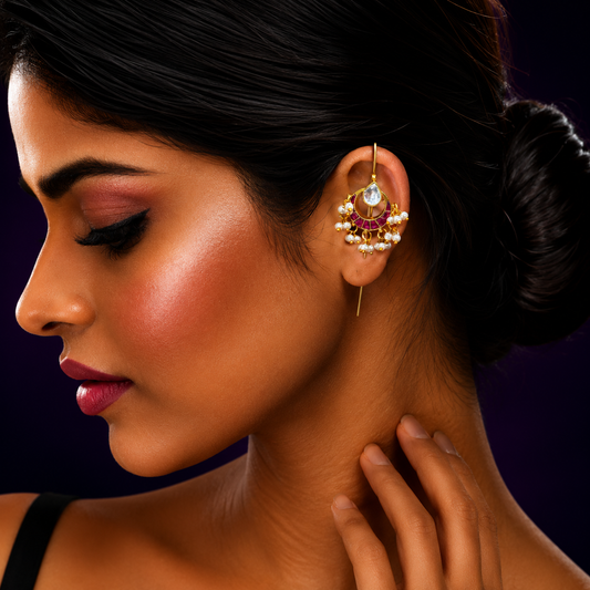 Elegant Kundan Ruby Earcuff