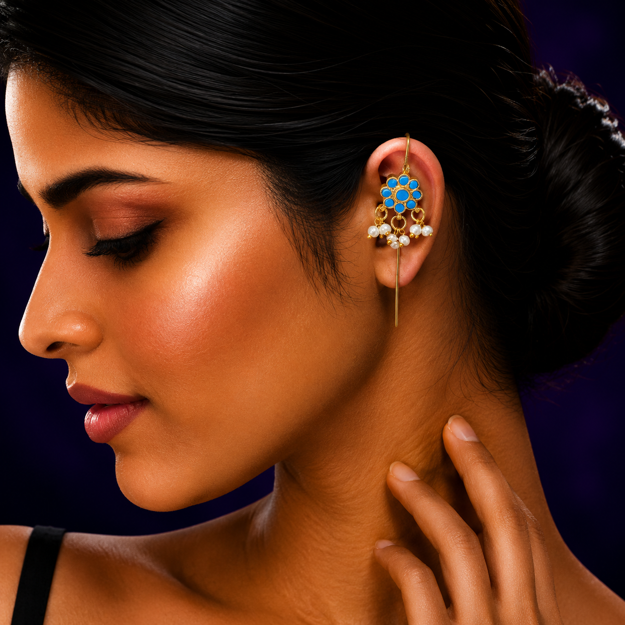 Natural Flower Turquoise Earcuff