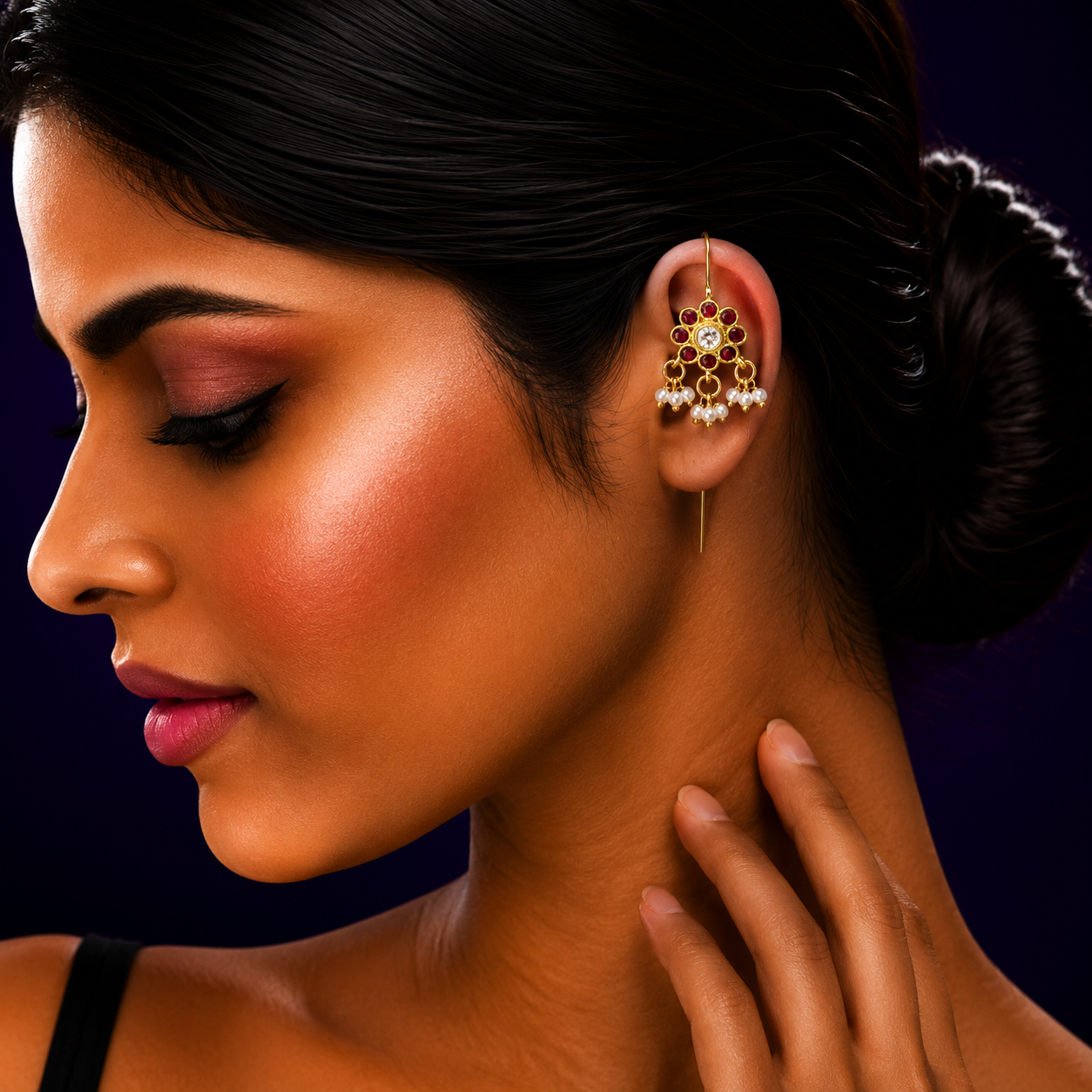 Natural Flower Ruby Earcuff