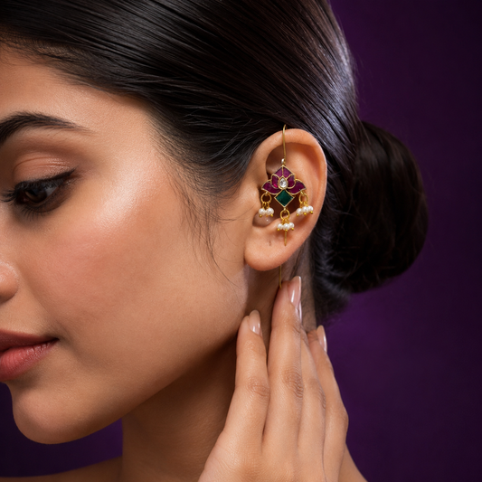 Ethnic Lotus Kundan Multi Earcuff