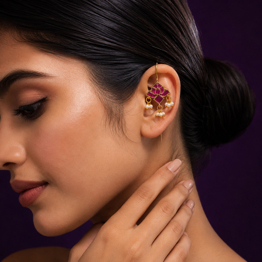 Ethnic Lotus Kundan Ruby Earcuff