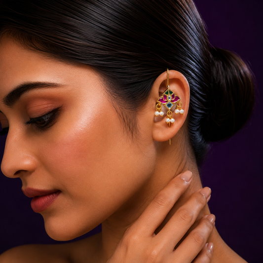 Ethnic Lotus Kundan Multi Earcuff