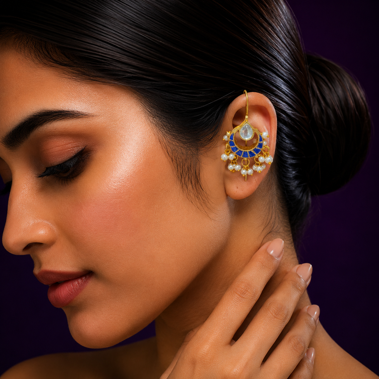 Blue Chand Kundan Earcuff