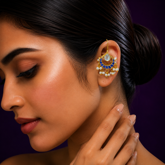 Blue Chand Kundan Earcuff