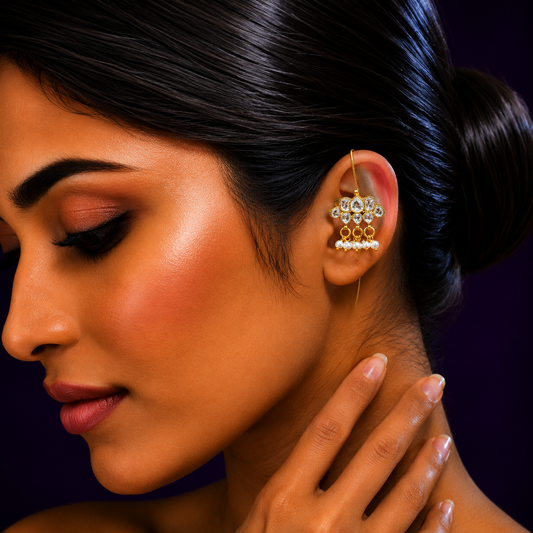 Kundan Lotus White Earcuff
