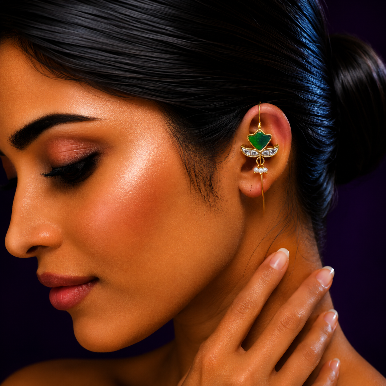 Petal  Kundan Green Earcuff