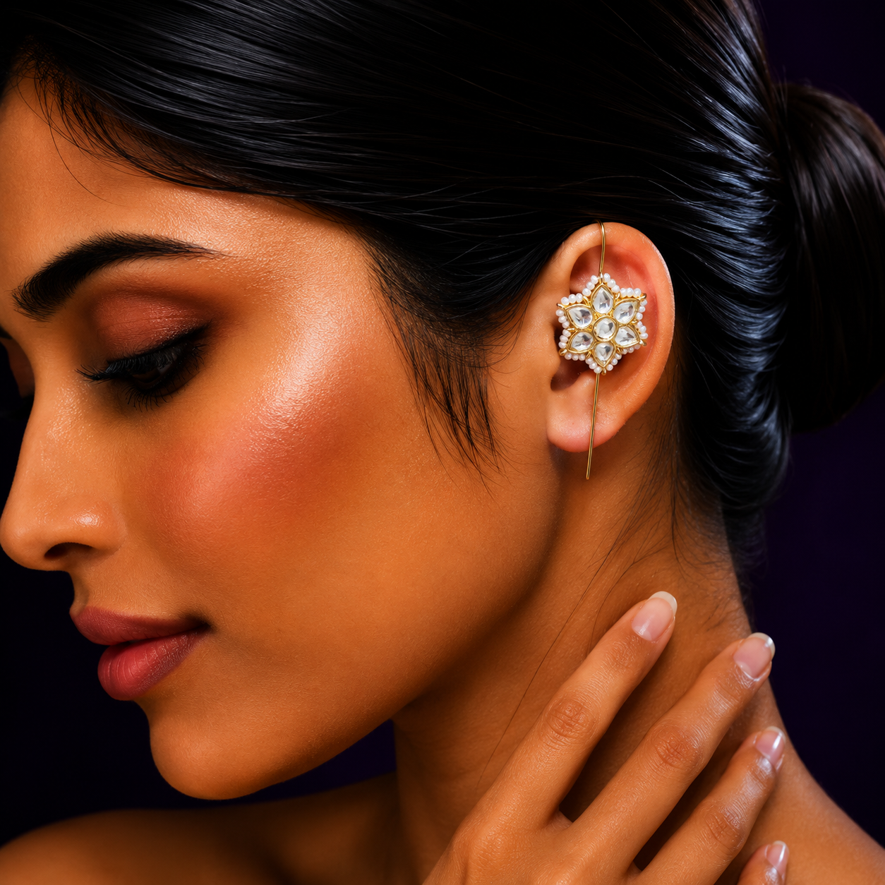Floral Kundan Earcuff