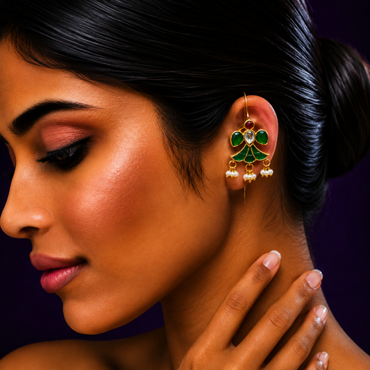 Nature Inspired Bird  Green Earcuff