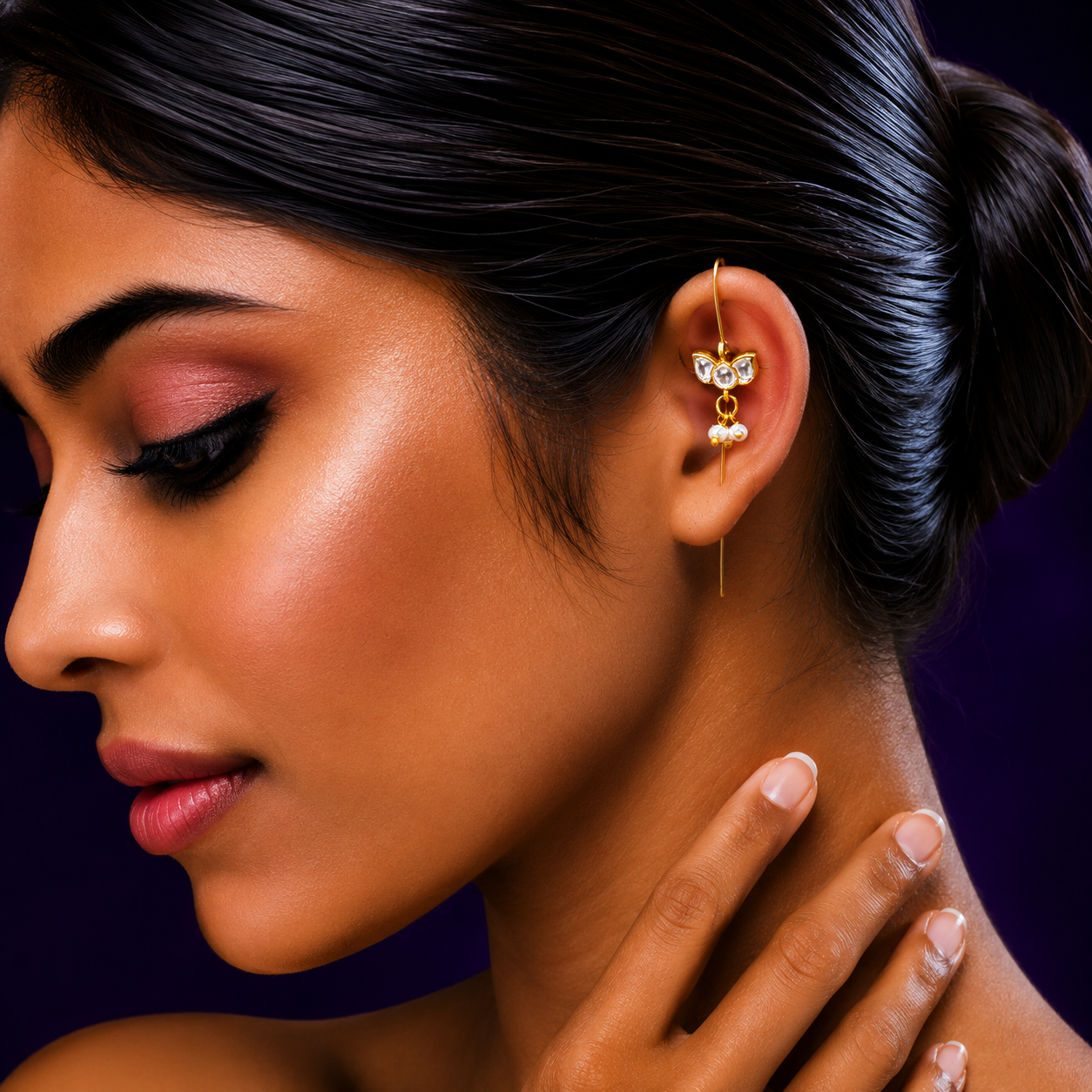 Cute Lotus Kundan Earcuff